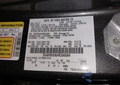 2017 Ford Fusion Hybrid S from USA, damaged, VIN 3FA6P0UU6HR360684
